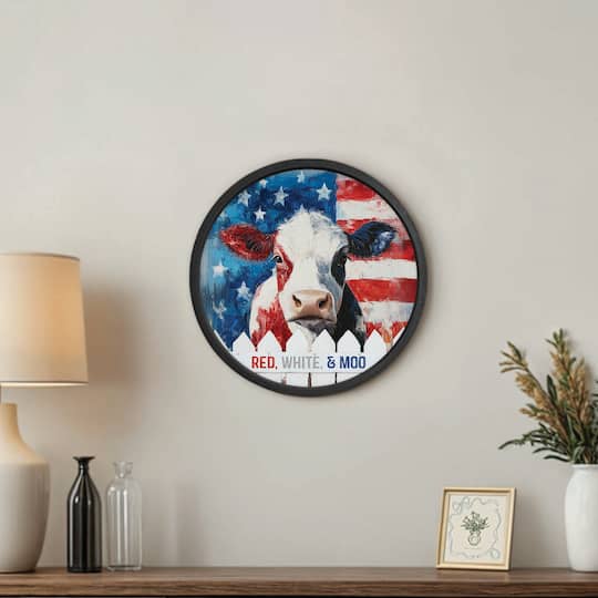 20" x 20" Red, White & Moo Round Framed Print